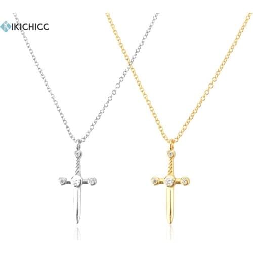 KIKICHICC New 925 Sterling Silver Gold Sword Small Pendant Long Chain Necklace Plain 2021 Wedding Wedding Small Jewelry Gift