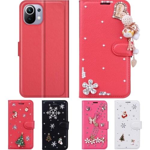 Case For Xiaomi 11 Case xiaomi 11 M2011K2C Diamond Shiny Lychee Pattern Leather Flip Card Slot Wallet Holster Cover Phone Case