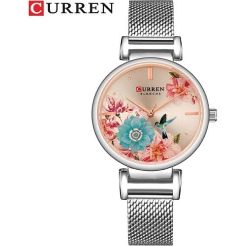 CURREN New Fashion Casual Watches Women Sport Watch Beautiful Flower Design Wrist Watch for Ladies Quartz Clock