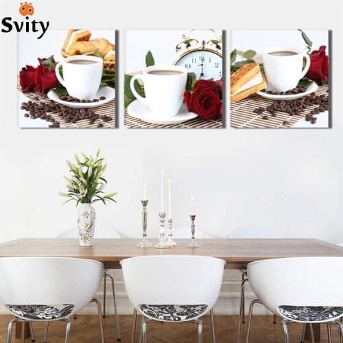 SVITY Coffee Shop Decor Paintings Coffee&Rose Still Life Abstract Printed Wall For Kitchen Painting Canvas Art Picture CF005