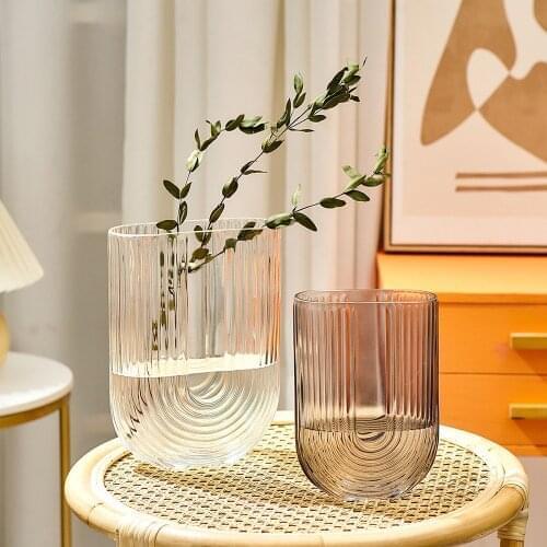 U-shaped Glass Vase Home Accessories Decoration Room Stripes Tabletop Vase Crystal Transparent Flower Pot Garden Decorative