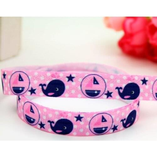 DUWES 5/8'' Free shipping Fold Elastic FOE sea navy whale printed headband headwear diy decoration wholesale OEM D448