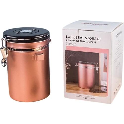 1500 ML Coffee Bean Storage Tank Stainless Steel Spoon Single Valve Sealed Jar with Fresh Calendar