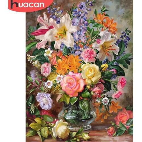 HUACAN DIY Oil Painting Flowers HandPainted Coloring By Numbers Drawing Kits Canvas Pictures Home Decoration Gift