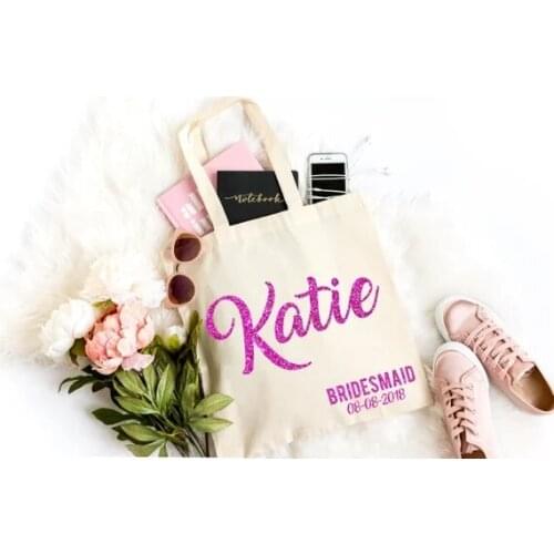 Personalized name glitter Wedding Bridesmaid Proposal Maid of Honor birthday party Canva Tote Bags company gift bags clutches