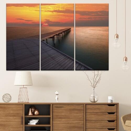 Canvas Painting landscape Pier with sunset and sea 3 Pieces Wall Art Painting Modular Sport Wallpapers Poster Print Home Decor