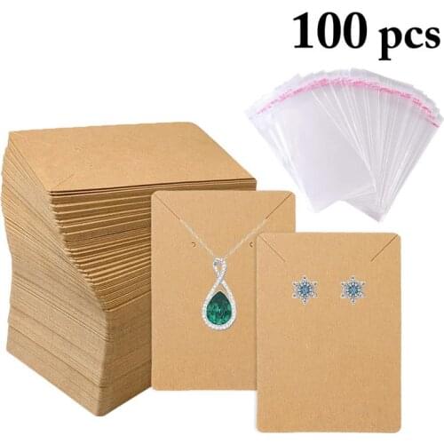 100pcs Solid Color Jewelry Display Cards DIY Multi-Purpose Earring Card Kraft Paper Necklace Display Card With 100pcs Cello Bag