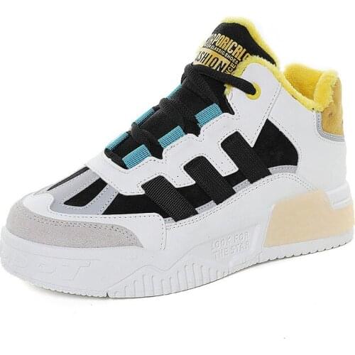 Leather Womens Shoes Plus Velvet 2020 Autumn and Winter Joker Increased Casual Sports Shoes High Boots Women Sneakers