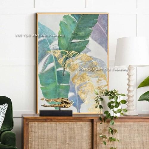 The Cool Green Large Leaf Handmade Abstract New Modern Oil Painting Home Decor On Canvas Handpainted Textured Wall Arts Summer