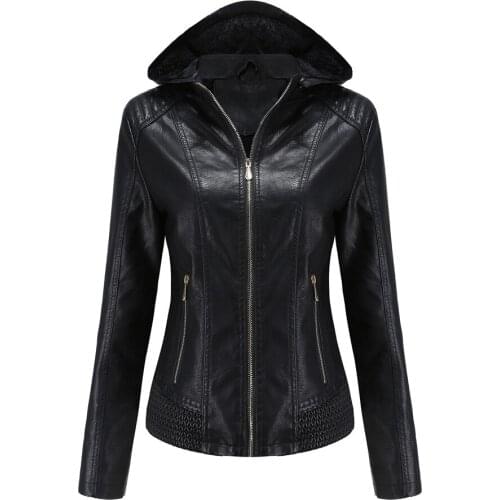 2021 New Women Autumn Winter Faux Soft Leather Jackets Coats Lady Black PU Zipper Epaule Motorcycle Streetwear