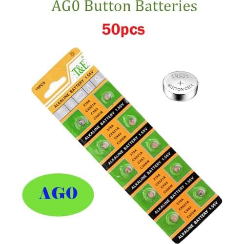 2021Top Selling 50Pcs AG0 10mAh 1.55V Button Batteries SR521LR63 379A Cell Coin Alkaline Battery 379 SR63 For Watch Toys Remote