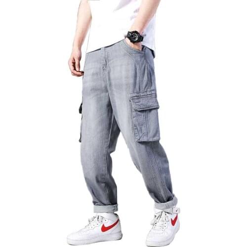 Fashion Jeans Man Cargo Pants Loose Baggy Denim Pockets Trousers Density Plus Size Jeans Men Clothing