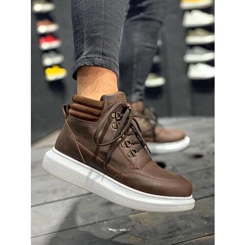 Knack Brown Attractive Aesthetic Elegant Male Boots High White Outsole Comfortable Model Lace-Up Faux Leather Shoes Spring Autumn 504