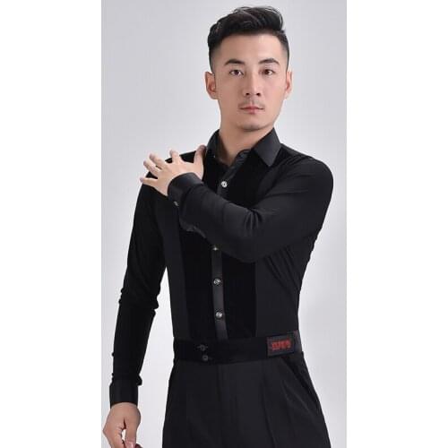 2021 MenS Latin Dance Tops Black Short/Long-Sleeved Ballroom Competition Dance Dress Flamenco Shirt Practice Dancing Clothes
