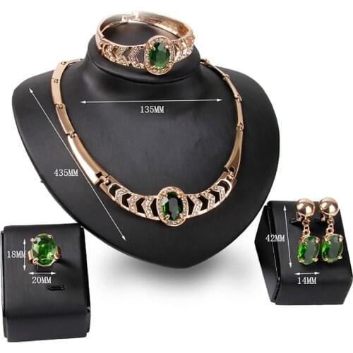 4PCS Lady Ornament Jewelry Set Necklace Charming Women Bracelet Pair Ear Stud Vintage Female Finger Ring