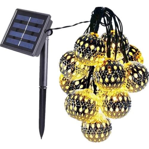 Outdoors Waterproof Solar String Light 5m 20leds hollow ball Lamp for Gardens Wedding Party Valentines Christmas Tree Homes