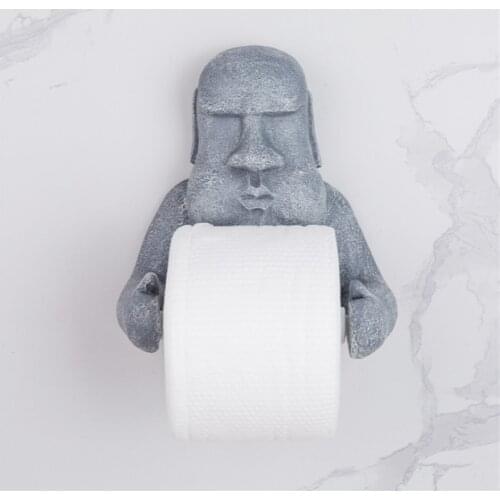 3D Easter Island Moai Wall Mounted Toilet Roll Paper Rack Tissue Holder Bathroom Kitchen Towel Storage Shelf