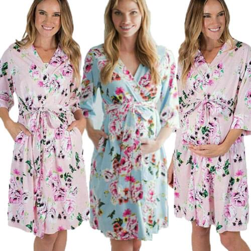 2019 The New Leisure Women Lingerie Maternity Breastfeeding Bath Robe Pyjamas Floral Pattern