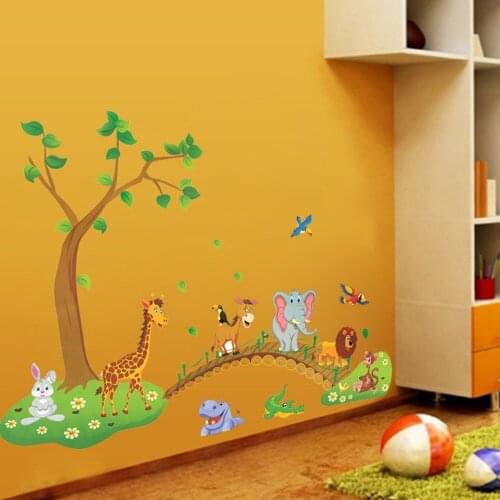 New Large 3D Cartoon Jungle Wild Animal Forest Wall Stickers for Kids Room Living Room Sticker Nursery Room Wall Art Home Decor