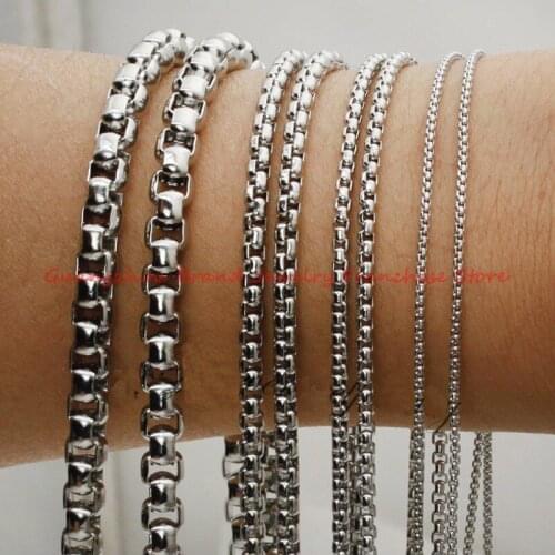Charming Fashion Common Use 1/2/3/5/7MM Silver color 316L Stainless steel Men/Womens Round Box chain necklace 18-40 inch choose