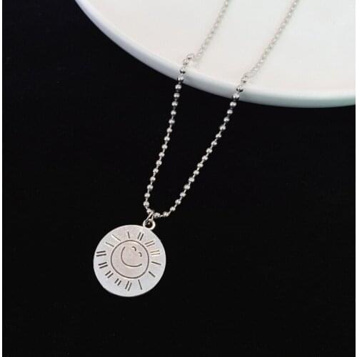 Origin Summer Minimalist Metal Sun Smile Pendant Necklace for Women Unique Design Circle Round Bead Chain Necklace Jewelry Gifts