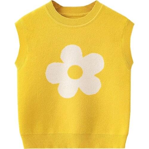 Flowers Fall Sweater Vests For Girls Toddler Pullover Yellow Baby Knitted Wear Winter Children Kids Clothes Cotton
