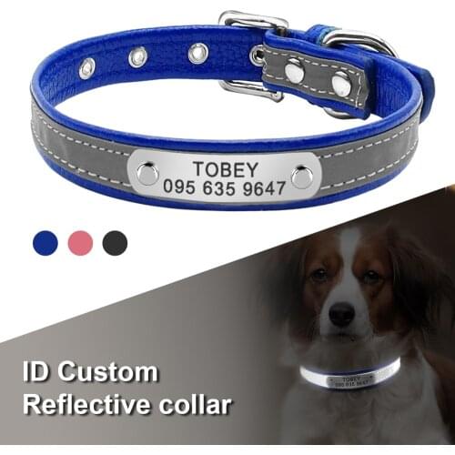 Personalized Dog Cat Collar Reflectieve Leather Dog ID Collar Customzied Nameplate Dog Collars for Small Dogs French Bulldog