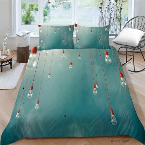 Hanging Light Bulbs Bed Set King Creative Dark Green Duvet Cover 3D Queen Twin Full Double Single Simple Bed Set Soft