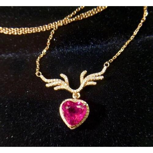 Rubillite Fine Jewelry 100% Natural Red Rubilite Tourmaline Gemstone 1.6ct Pendant Vintage Torques Pendants Neckalces for Women