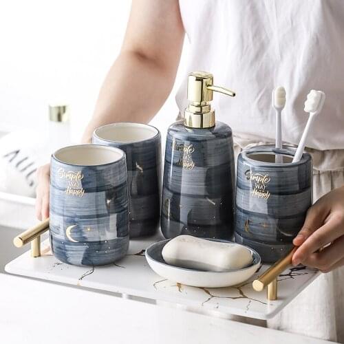 Hand-painted Ceramic Starry Sky Bathroom Five-piece Suit Bathroom Toiletries Brushing Mouthwash Cup Soap Dish Lotion Bottle