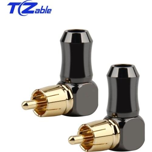 2PCS RCA Gold Plug Audio Connector Male 90 Degree Adapter Audio Video Speaker Welding Adapter RCA Elbow High Fidelity Mini Jack