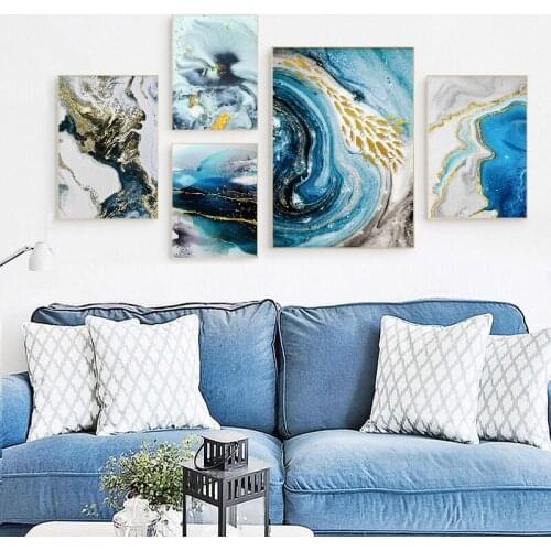 Modern poster Abstract watercolor river gold line painting wall sticker printing oil painting art living room home decoration pa