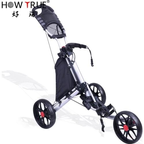 Sports Outdoor New Black Multi-function Manual Fast Folding Three-wheeled Golf Trolley Golf Cart