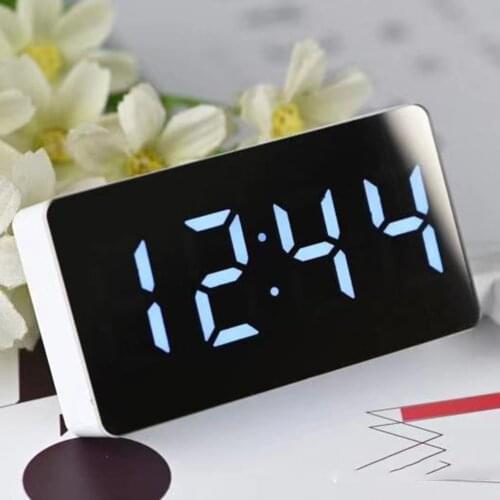 LED Mirror Clock Digital Alarm Snooze Display Time Night LCD Light Table Desktop USB Battery Powered Home Decor