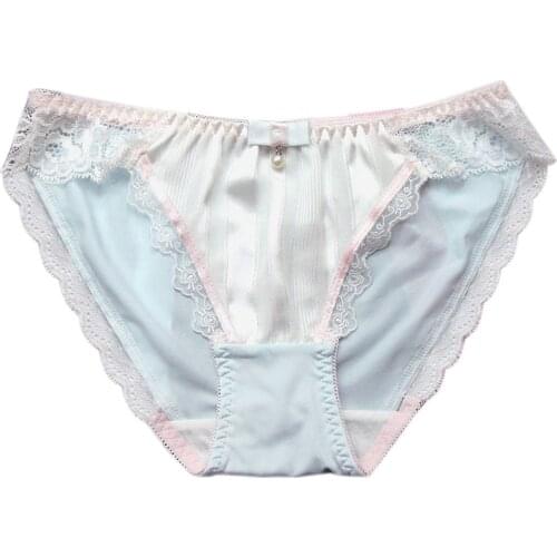 2017 New Girls Women Cute Lolita Kawaii Princess Panties Japan Fashion Lace Bow Pearls Underwear Sexy Brief AB083