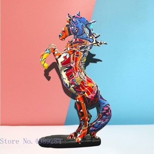 Creative resin horse Graffiti Color printing Simulation animal sculpture Standing horse Resin crafts ornaments Home Decoration