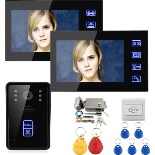 Free Shipping!ENNIO 7" RFID Video Door Phone Intercom Doorbell Touch Button Remote Unlock 2 Monitor+ Metal Electronic Door Lock