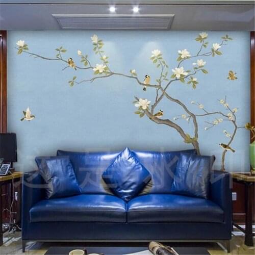 Wellyu Custom wallpaper 3D murals Chinese magnolia open rich hand-painted pen and flower background wall soft bag 3d wallpaper