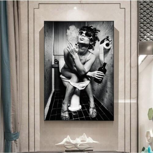 Woman Sitting on the Toilet Vintage Canvas Art Posters And Prints Black and White Sexy Woman Wall Paintings Home Wall Decoration