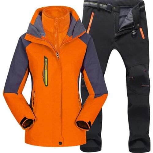 Women Hiking jacket & Pants Ski suit Winter Fleece liner thick Thermal coat Outdoor Waterproof Windproof mountaineering wear