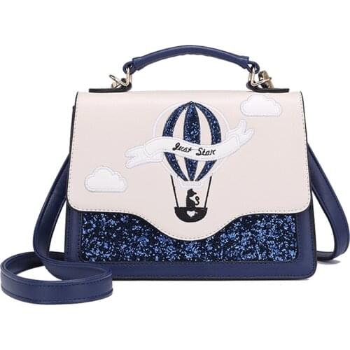 Women Leather Embroidery Handbags Girl Shoulder Bags Messenger Bag Female Totes Braccialini Style Art Cartoon Hot Air Balloon
