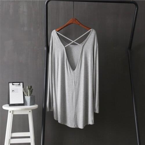 Backless modal women t-shirts 2020 summer new slash neck long-sleeved casual female pulls outwear tops tees