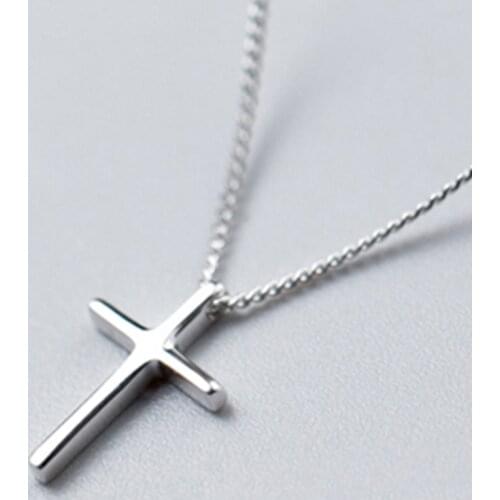 925 Sterling Silver Cross Shape Pendant with Chain For Women Party Gift Wholesale Trendy Charm Simple Jewelry