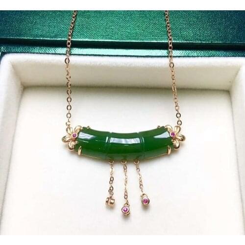 18K gold inlaid Hetian Biyu bamboo section clavicle chainJ34