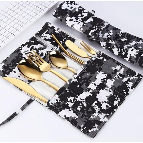 304 stainless steel knife fork spoon Straw cutlery set portable camouflage Western tableware