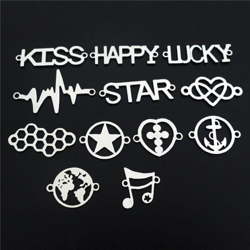Stainless Steel Connectors Kiss Happy Lucky Star World Map Hornets Nest Anchor Diy Bracelet Jewelry Findings Component 5pcs lot