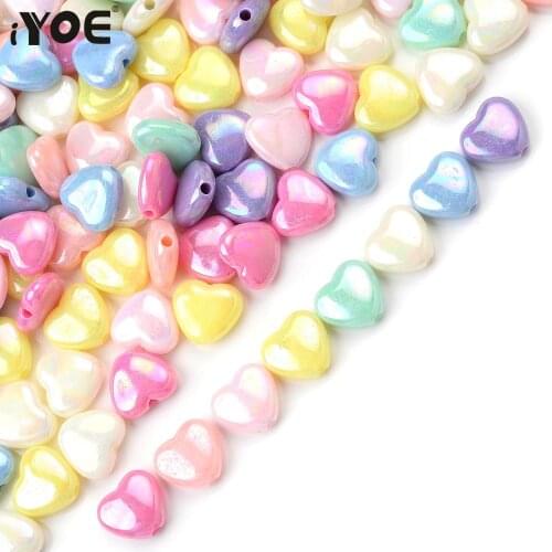 IYOE 50pcs 11mm AB Charms Shiny Heart Acrylic Beads Loose Spacer Beads for Jewelry Making DIY Craft Handmade Bracelet Necklace