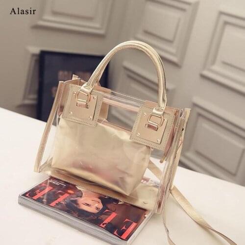 Alasir PVC Transparent Jelly Bag PU Laser Portable Handbag Beach Bag Shoulder Messenger Small and Large Bag Trendy Handbag
