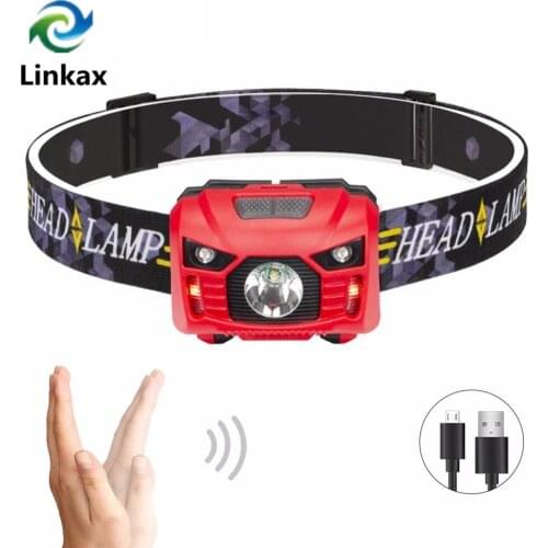 White+Red LED Rechargeable Running Headlamp 3000Lm Body Motion Sensor LED Headlamp Camping Flashlight Head Light Torch With USB