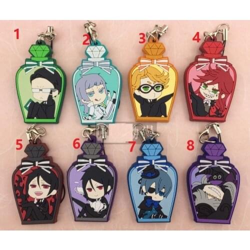 Black Butler Kuroshituji Sebastian Death Grell Sutcliff Clie Angel Japanese anime rubber mobile phone charm keychain strap GC064